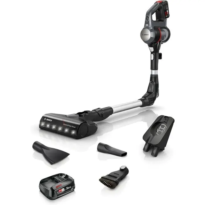 Aspirateur balai sans fil - Bosch - Moteur Turbospin - 2 batteries 30 Ah - Éclairage LED - Tube flexible