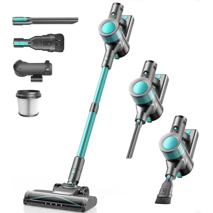 Aspirateur balai sans fil cyan - Ziaggnar - 45 kPa - Autonomie 50 min - Batterie amovible
