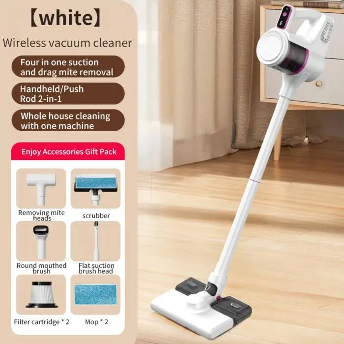 Aspirateur balai sans fil design léger et silencieux 3-en-1 (aspiration lavage anti-acariens) pour un nettoyage doux