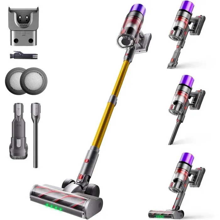 Aspirateur balai sans fil doré - ISWEEPR - X7 - 55 kPa - 600 W - Autonomie jusqu’à 80 min - Batterie amovible