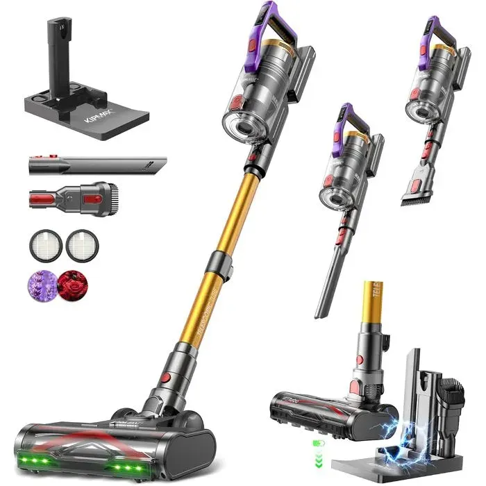 Aspirateur balai sans fil doré - KIPMAX - X20 Pro - Station de charge et de rangement - 50 kPa - 550 W