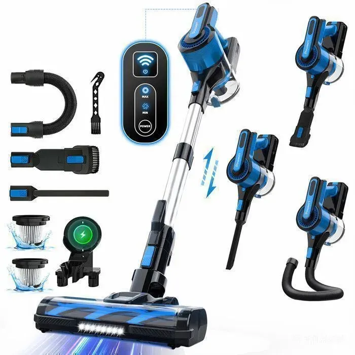 Aspirateur Balai sans Fil Grenintol V870 - 80000Pa - 350W - 2 en 1 avec Aspirateur à Main - 16L - Idéal Poils danimaux - Bleu