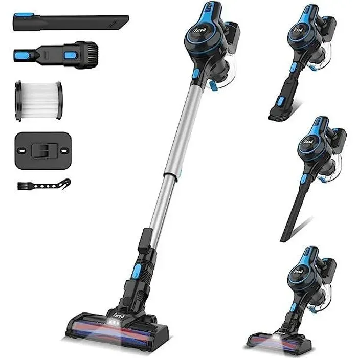 Aspirateur Balai sans fil INSE 50KPa250W6-en-1 Aspirateur balai sans fil sans sacBleu55 mins dautonomie