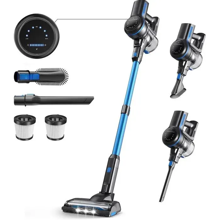 Aspirateur balai sans fil INSE S7P Bleu – 26 kPa 265 W écran LED brosse LED HEPA