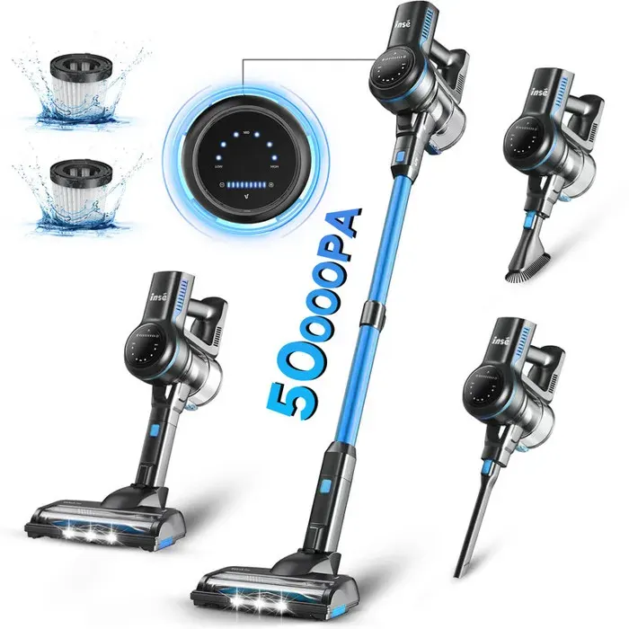 Aspirateur Balai sans Fil INSE S7P Bleu 6 en 1 Aspirateur à Manche Léger 26kpa 45 Mins dAutonomie 65db 265W 1L Réservoir d