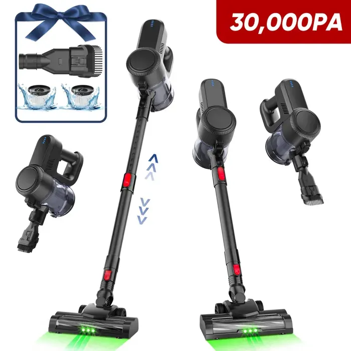 Aspirateur balai sans fil LAMZIEN V8 30kPa - 40min d’autonomie - Lumière LED Verte - Autoportant - Filtration Efficace - léger