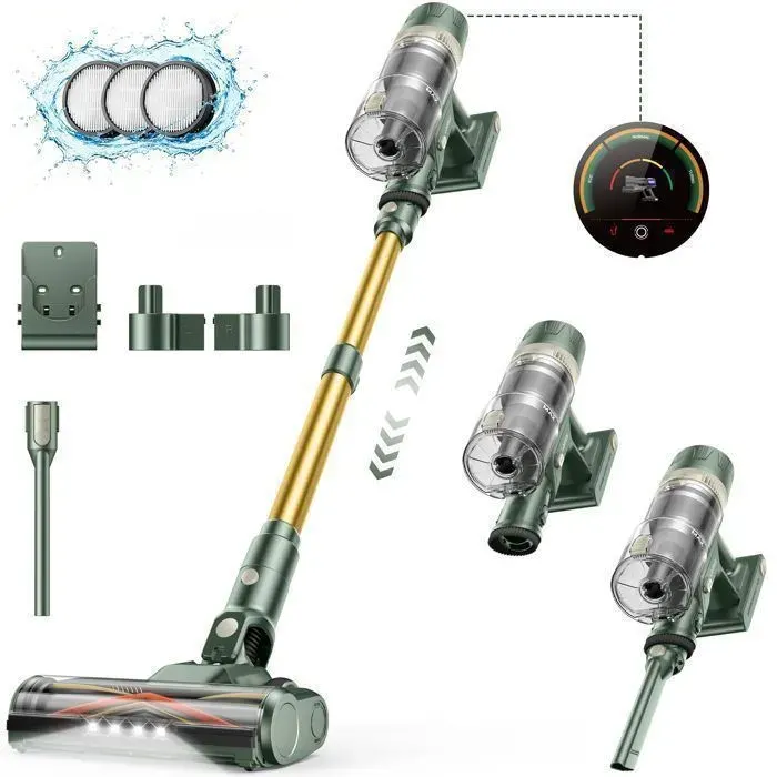 Aspirateur balai sans fil Laresar-charge rapide en 2 h 600 W 80 KPa tube télescopique batterie amovible et écran LED intelligent