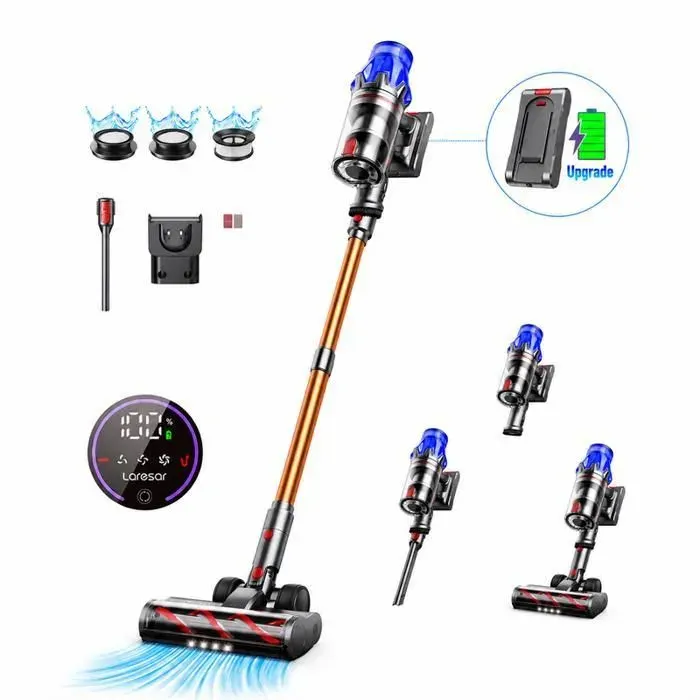Aspirateur Balai sans fil Laresar V7S – Autonomie 90 min / 75 kPa / 650 W – Batterie amovible – Parfumé – Filtration ultra‑efficace