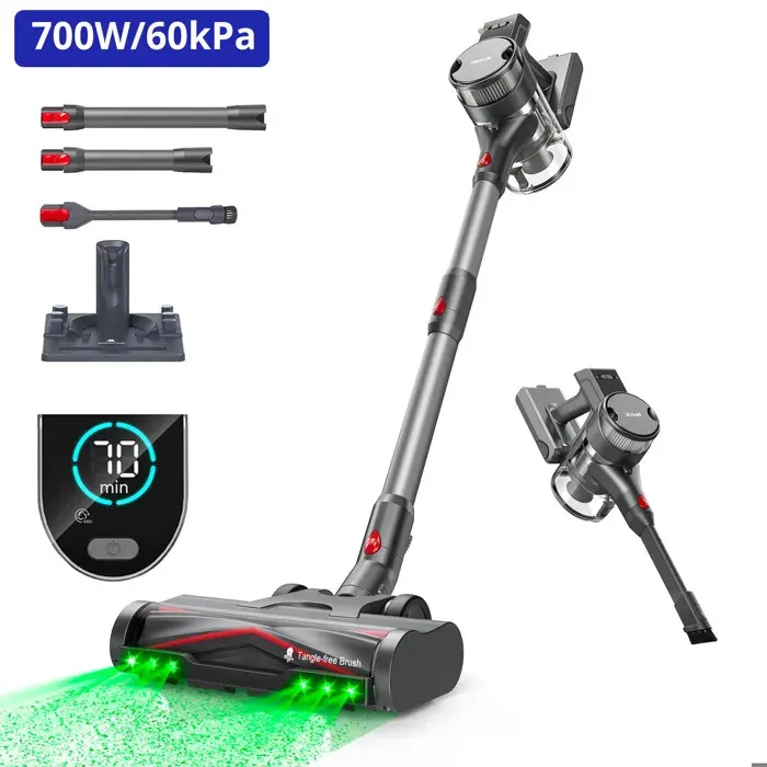 Aspirateur balai sans fil - LIN SHUN DS - 700W/60kPa - 70 min autonomie - 8×4000mAh - 10 en 1 Filtration 8 niveaux