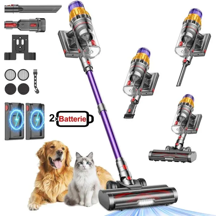 Aspirateur Balai sans Fil - MAUOKE - 2 Batteries - 160 Min/85KPA/ 750W Autonomie -2.6L - Filtration HEPA pour Poils dAnimaux/Tapis