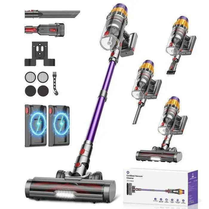 Aspirateur Balai Sans Fil - MAUOKE - 2 Batteries - 85KPA/750W/160 Min Autonomie -2.6L - Filtration HEPA pour Poils dAnimaux/Tapis