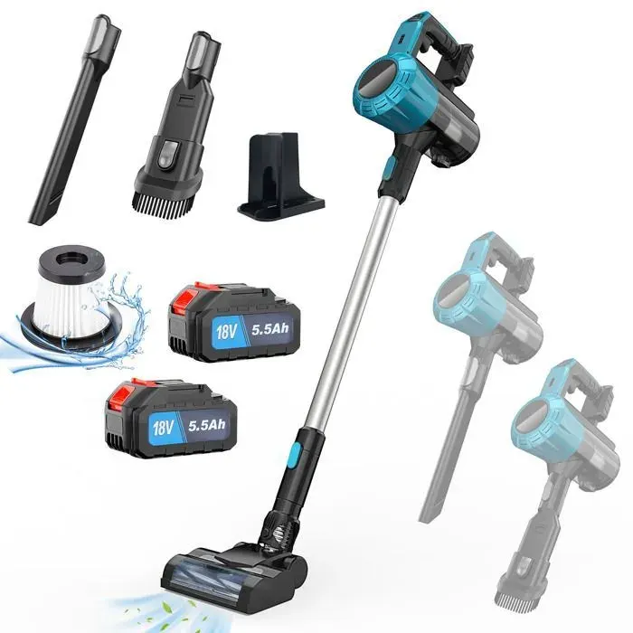 Aspirateur Balai Sans Fil - MAWIRON 30 kPa - 550W Puissant Autonomie 60 min Aspirateur 3-en-1 avec Bac 0.6L pour Maison et Auto
