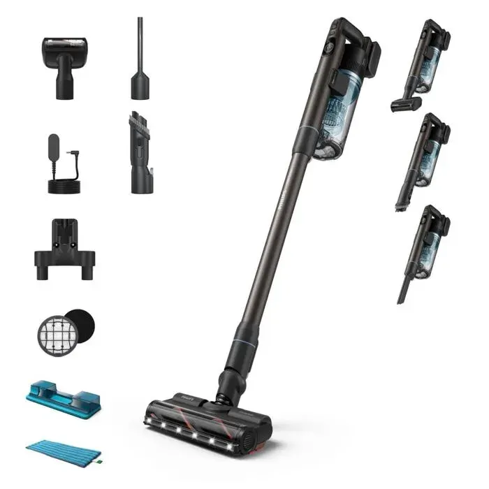 Aspirateur balai sans fil noir - Philips - Autonomie 80 min - Temps de charge 65 h - Batterie Li-Ion - Nettoyage à sec — coloris Noire