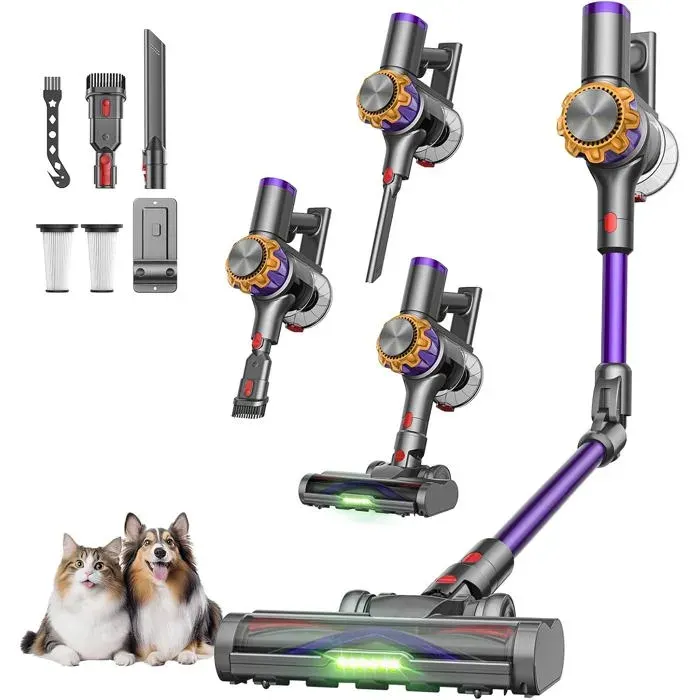 Aspirateur balai sans fil pourpre - DyMona - V18Pro - Tube pliable 65 cm - 50 kPa - 650 W - Autonomie 50 min - Bac 15 l
