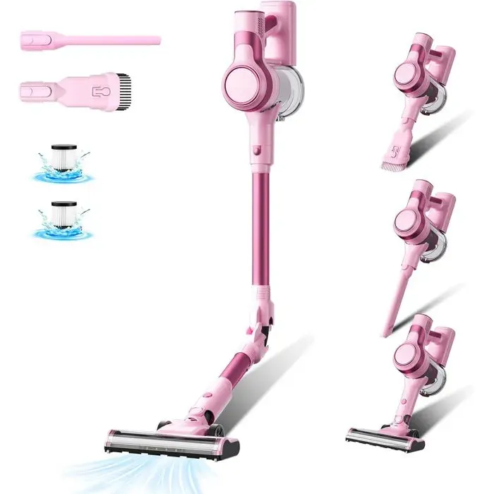 Aspirateur balai sans fil rose - Stanew - Tube flexible pliable à 180° - Tête pivotante à 270° - 33 kPa