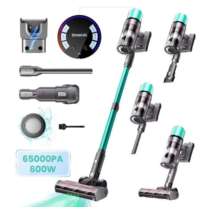 Aspirateur balai sans fil - SMARTAI - SmartAI V5 - 65 kPa - Autonomie 70 min - 15 L