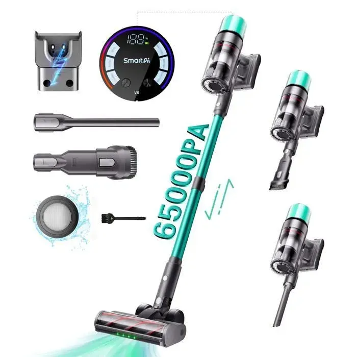 Aspirateur balai sans fil - SMARTAI - V5 Pro - 65 kPa - Autonomie 70 min - Écran OLED
