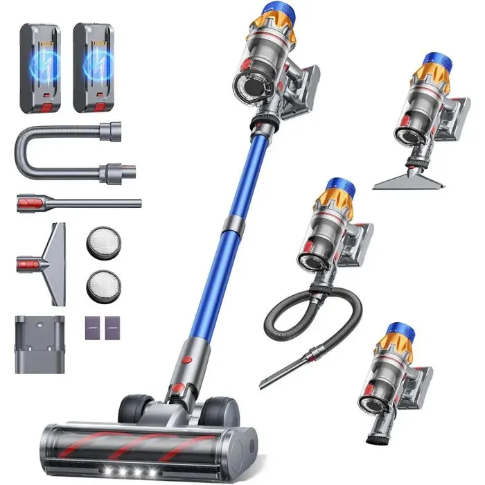 Aspirateur Balai Sans Fil Su7 580W/55Kpa/75Min Détection Poussière Écran Tactile Led Brosse Anti-Emmêlement Pour Sols Tapis