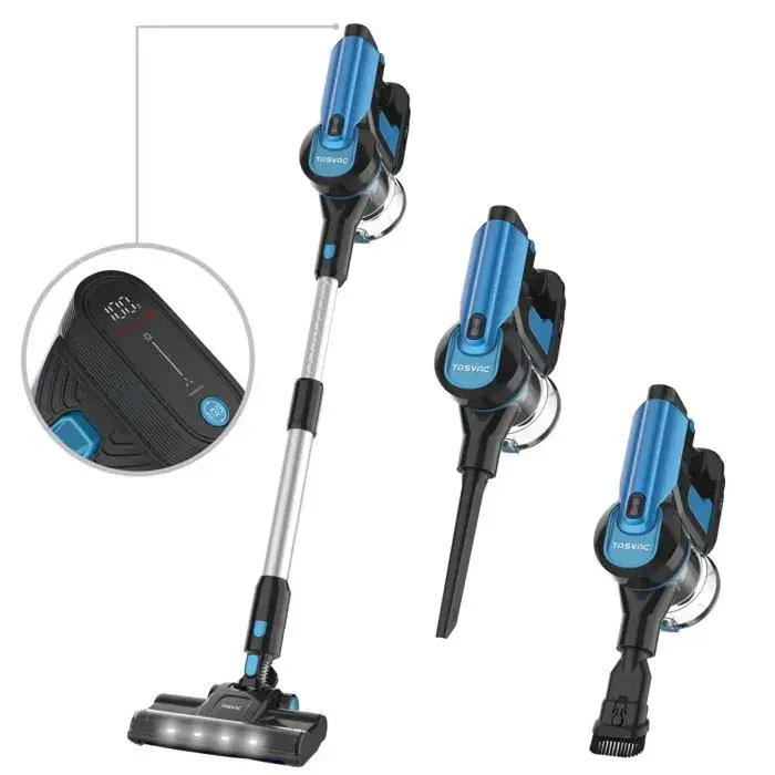 Aspirateur balai sans fil TASVAC S8 Bleu 23kPa Puissant 260W Affichage LED Brosse Douce Batterie Amovible HEPA 5 Filtres Sol Tapis