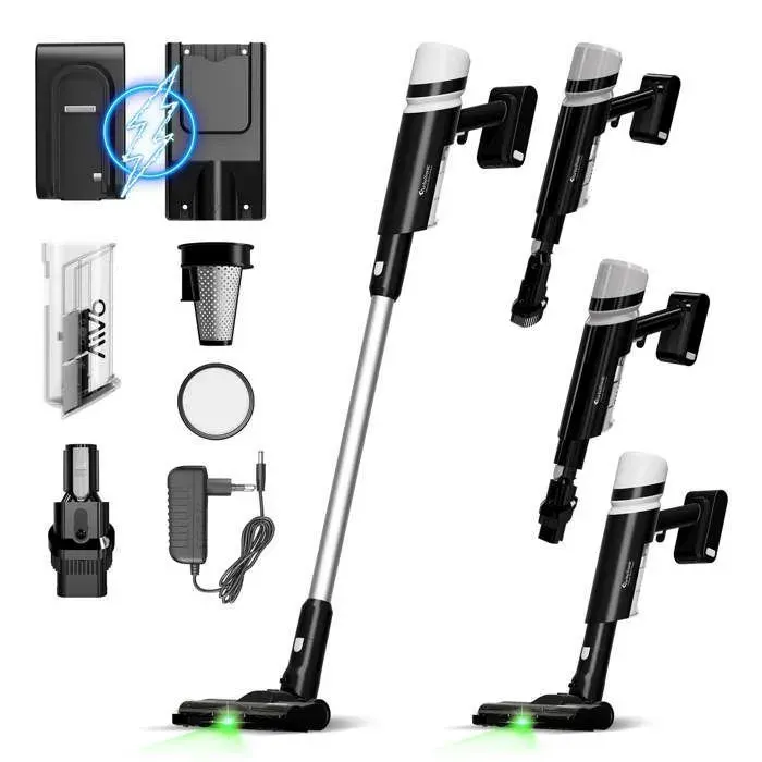 Aspirateur balai sans fil - TURBOTRONIC - AIV6 2-en-1 - 15 KPA - Éclairage laser - Autonomie 25 min