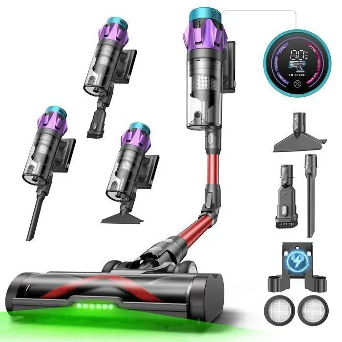 Aspirateur Balai Sans Fil - ULTENIC - UP18 Power Pro - Ultra Puissant - 600 W -150 AW - Autonomie 80min - Batterie Amovible