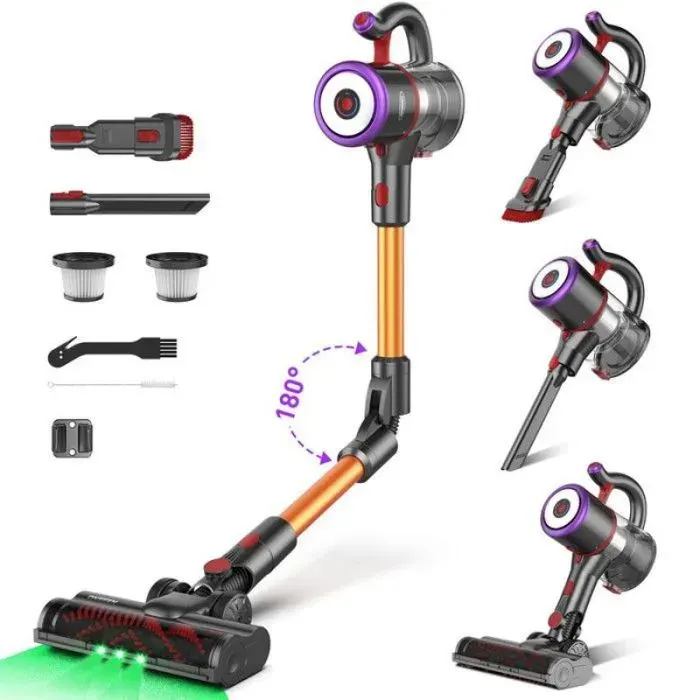 Aspirateur Balai sans Fil Ultra-Performant 45000Pa 550W - 53min Propre - Tuyau Flexible + 6 Batteries vert ASPIRATEUR BALAI