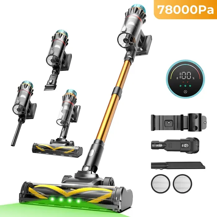 Aspirateur Balai sans Fil - Vactidy Blitz V14 PRO - 78 kPa/130AW - 70 Min - Tube Télescopique - Batterie Amovible - Poils Animaux