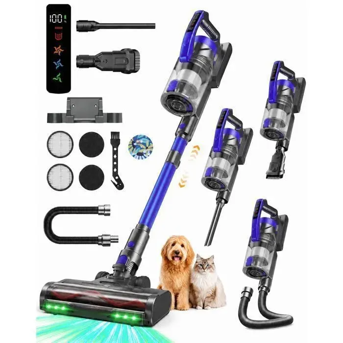 Aspirateur Balai sans Fil-Vulcanterre- 89KPa/ 760W/60Min- Auto-Portant- Anti-Emmêlement- Batterie Amovible-Écran LED