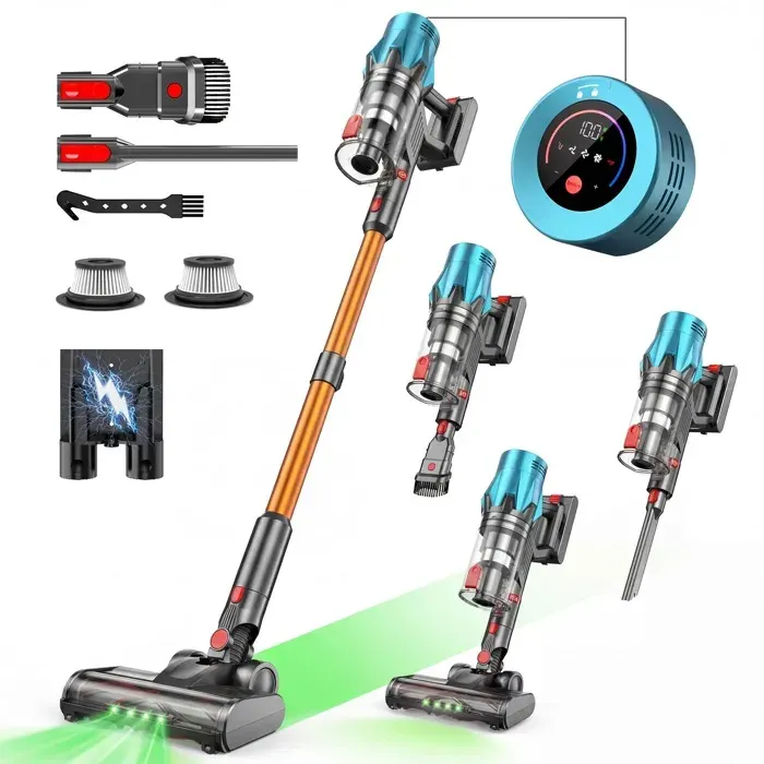 Aspirateur Balai sans Fil- Vulcanterre- V18 - 140AW / 550 W 60 KPa 60 Min - Auto-Écran LED- Portant- Batterie Amovible