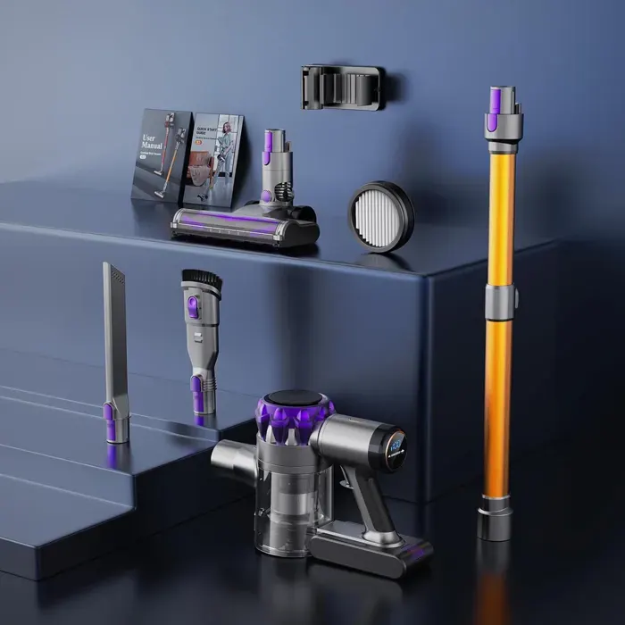 Aspirateur Balai Sans Fil YISORA Violet - 300W/40KPA - Multifonction - Écran LED Tactile/Filtration Cyclonique/Batterie Amovible