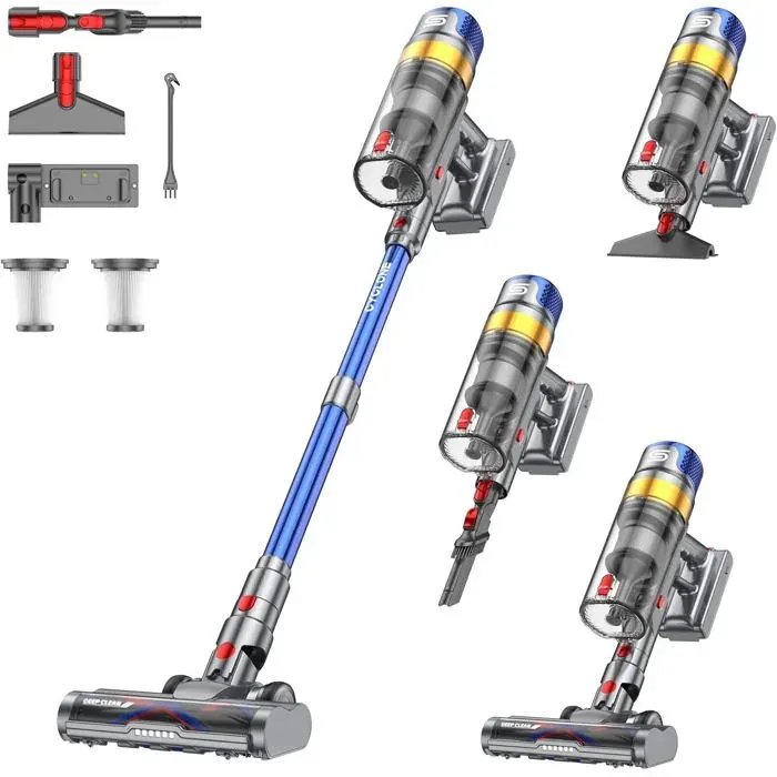 Aspirateur Balai Sans Fil48Kpa/580W/70Min Aspirateur Sans Fil Puissant Avec Écran IntelligentAnti-Emmêlement16L Capacité Aspir