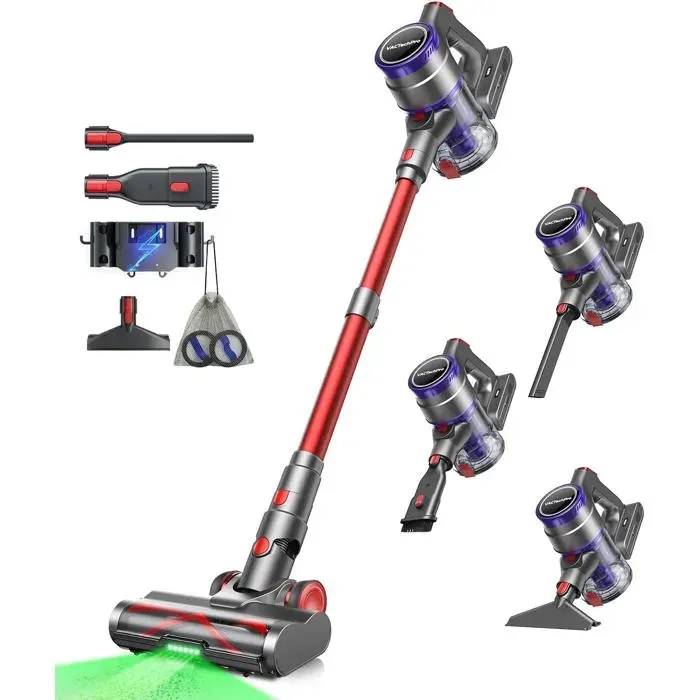 Aspirateur Balai Sans Fil600W/55KpaFiltration À 8 CouchesBrosse À Sol Anti-Tangle70Min D’Autonomie1.6L Réservoir À Poussière