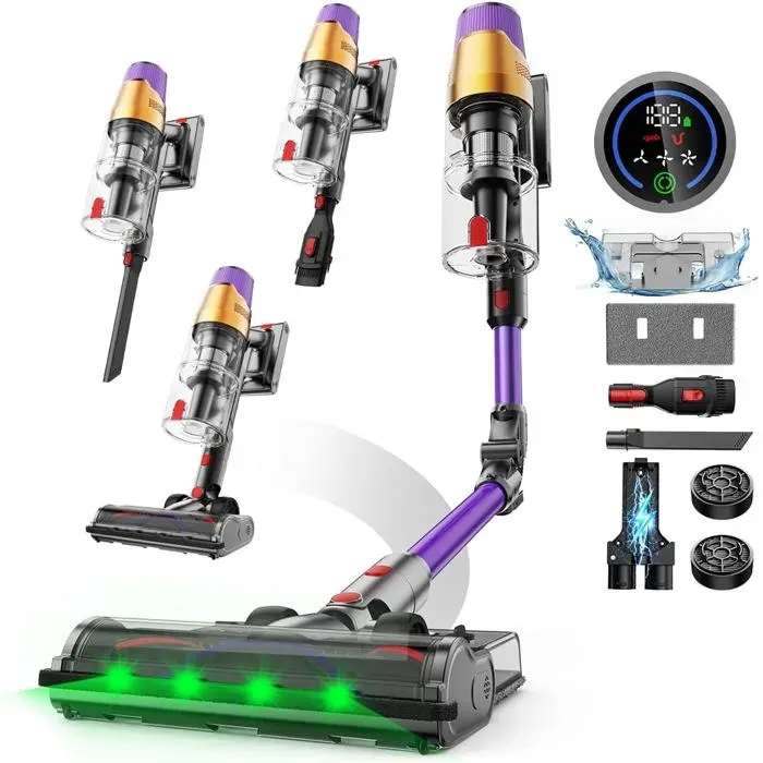 Aspirateur Balai Sans FilAspirateur Balai 8 En 1 50Kpa 600W 70Min Avec Écran TactileAspirateur Sans Fil Pliable Avec Chargeur Mu