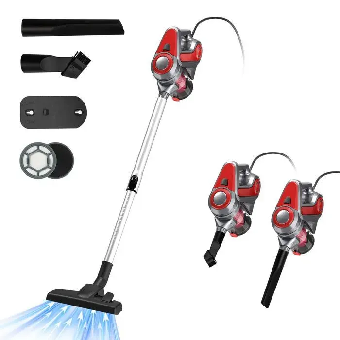 Aspirateur Balai sans Sac avec Fil BSTRE - 800W/23Kpa - Aspirateur à Main 3 en 1 - Aspirateur filaire- Rouge