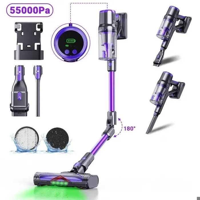 Aspirateur Blossom DSV112A avec 180 ° Aspirateur à tube pliable puissance daspiration 55 kPa autonomie 55 minutes pour sols