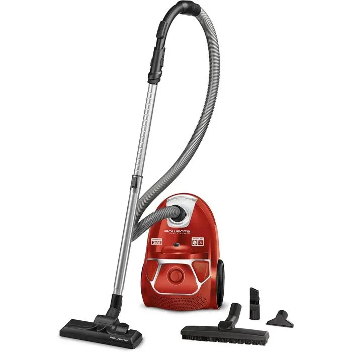 Aspirateur cylindrique rouge - Rowenta - 750 W - Sac à poussière - 3 L - Pour sols durs - Filtre hygiénique