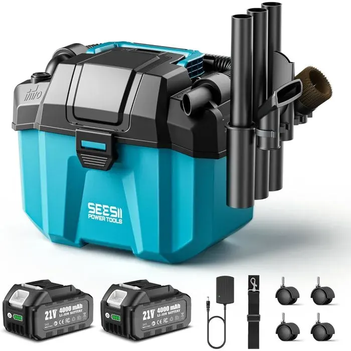 Aspirateur eau et poussière Seesii 8000 mAh (2x4000) 10L - Sans fil HEPA réutilisable