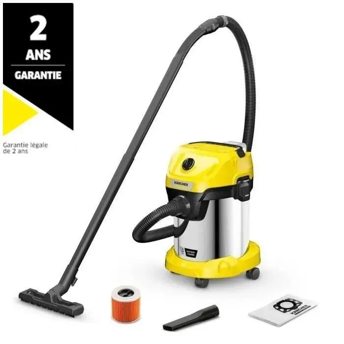 Aspirateur eau et poussières sans fil KARCHER WD 3-18 S V-17/20 - Acier - 17 l - (sans batterie ni chargeur)