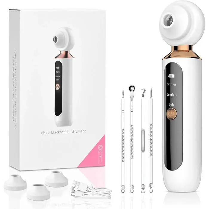 Aspirateur extracteur de points noirs de pores avec loupe et LED élimination des points noirs 3 sondes et 3 modes