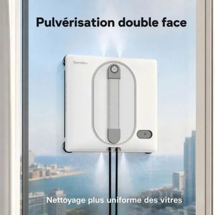 Aspirateur lave-vitre robot automatique 5500Pa 5 modes de nettoyage contrôle par télécommande et appli pulvérisateur double fac — coloris Blanc