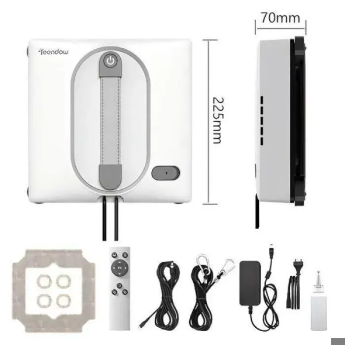 Aspirateur lave-vitre robot nettoyeur de vitres 5500Pa 5 modes commande APP/télécommande pulvérisateur d’eau double face 85mm — coloris Blanc