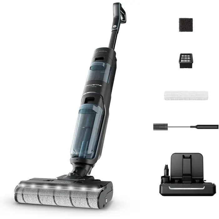 Aspirateur laveur sans fil noir - Rowenta - X-Clean 5 - Éclairage LED - Auto-nettoyage 90 s - Séchage air chaud 60 °C