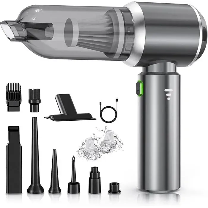 Aspirateur Main 18000Pa Aspirateur Main sans Fil Aspirateur de Voiture 3 Vitesses avec Moteur sans Brosse Gris