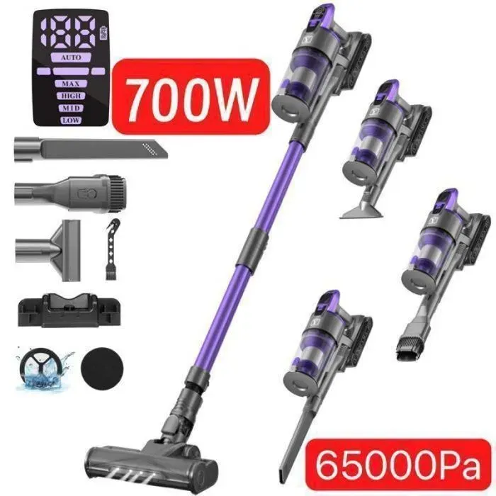Aspirateur ménager - 65000Pa 700W - 70min sans Interruption - Kit 8 en 1 + LED pour Coins Sombre ASPIRATEUR BALAI