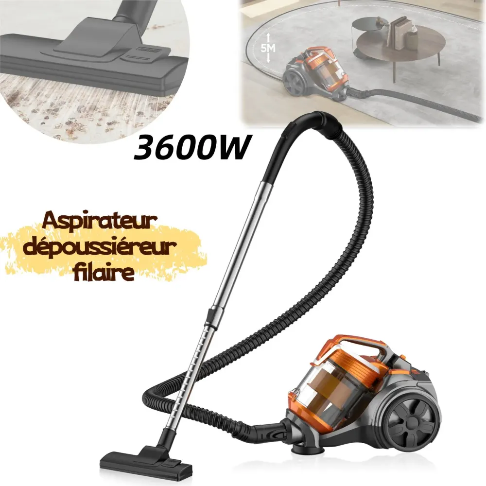 Aspirateur ménager grand collecteur de poussière daspiration 15000pa aspirateur cylindrique 3600W nettoyage efficace