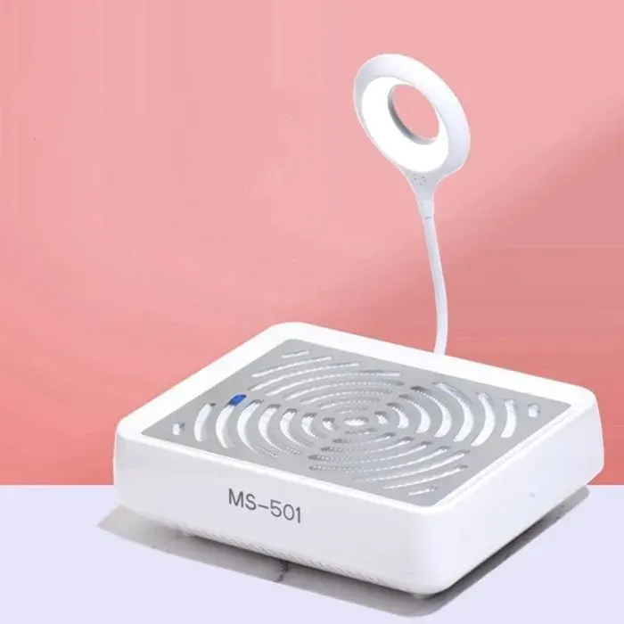 Aspirateur Ongle avec Lampe Aspiration Réglable Collecteur de Poussière dongles -Blanc