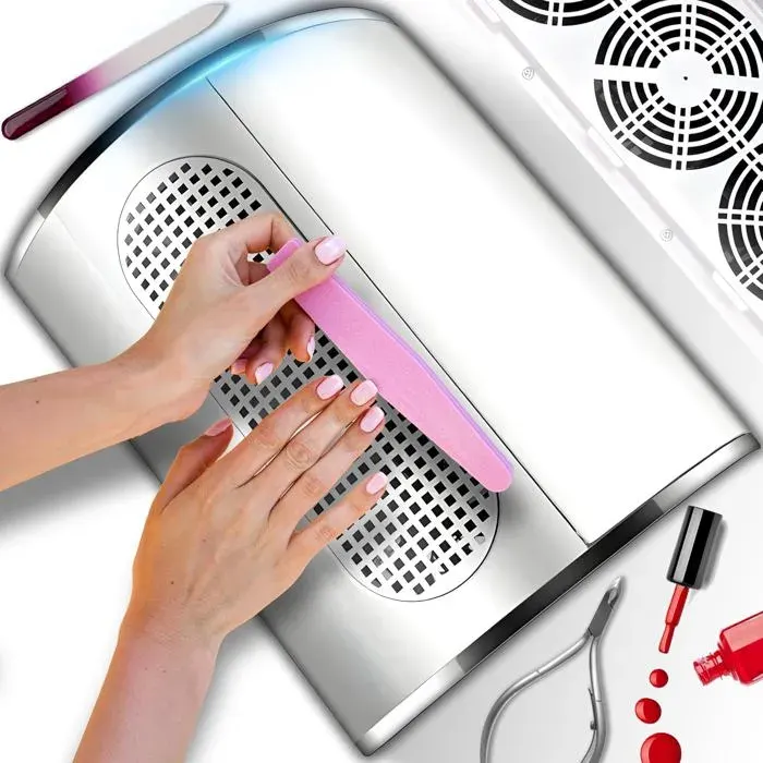 Aspirateur Ongles 60W Professionnel-Collecteur de Poussière avec 3 Ventilateurs SilencieuxFiltre Design ErgonomiqueBlanc