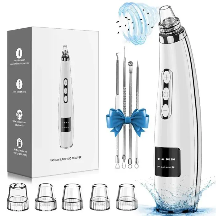 Aspirateur Points Noirs Électrique - Nettoyeur de Pores et Extracteur de Comédons 5 Niveaux dAspiration 5 Têtes Rechargeable USB