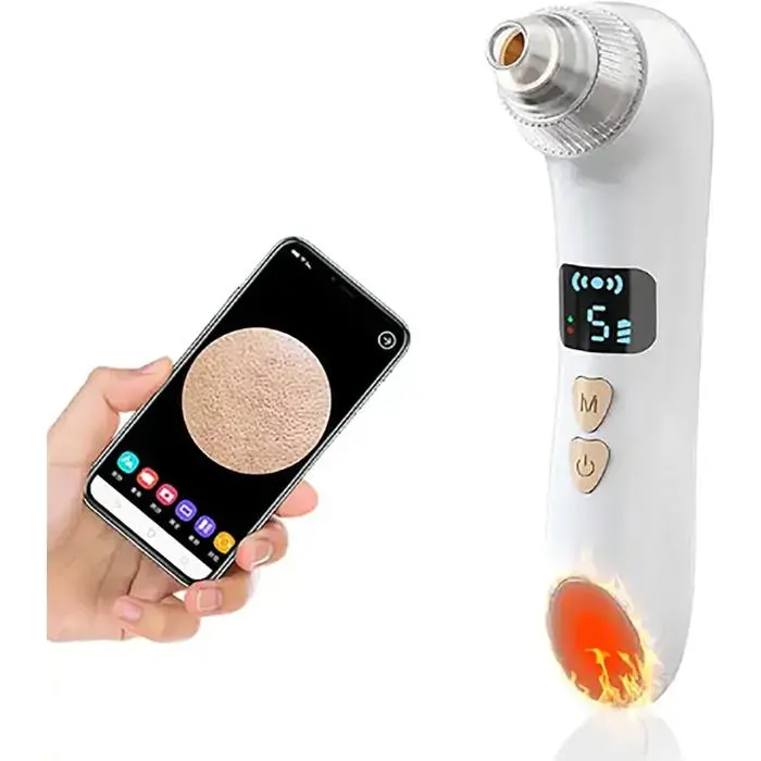 Aspirateur Points Noirs Visage LED USB avec 6 Embouts Extracteur Pores 5 Niveaux pour Soin Peau