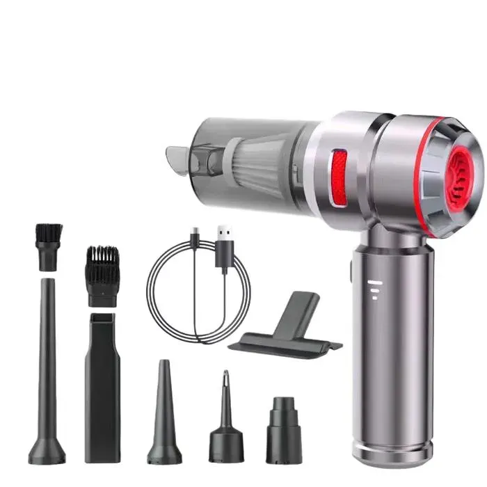 Aspirateur portable 16000Pa bac à poussière de 200ml ventilateur réglable à 3 vitesses rechargeable par USB argent